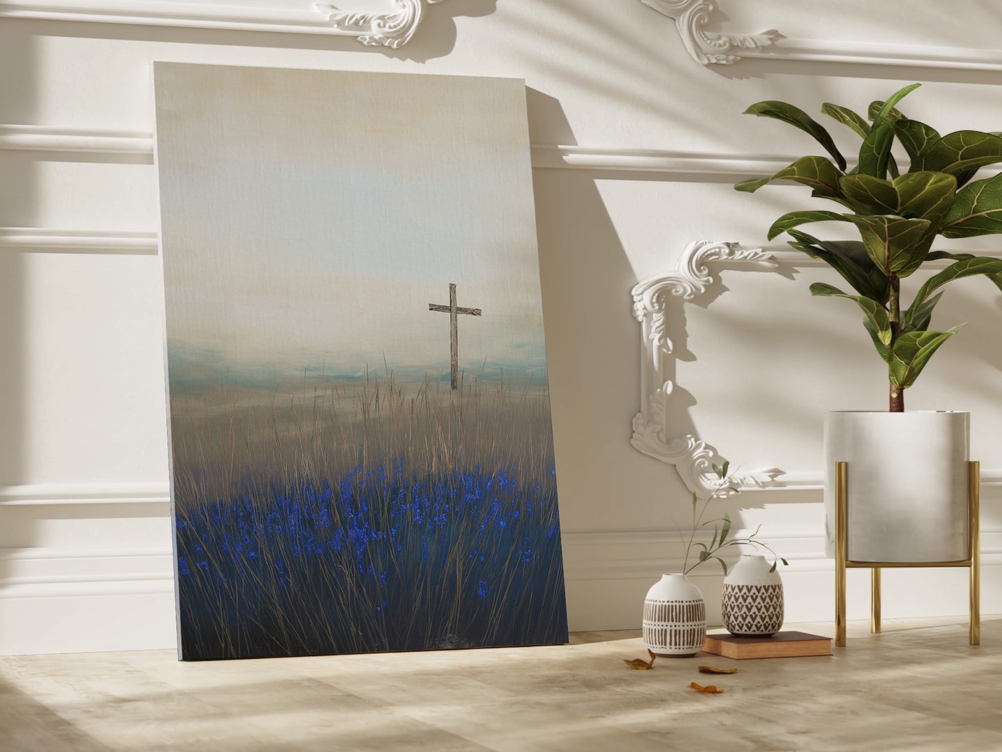 Cross in a Field Canvas Print: Serene Landscape Art