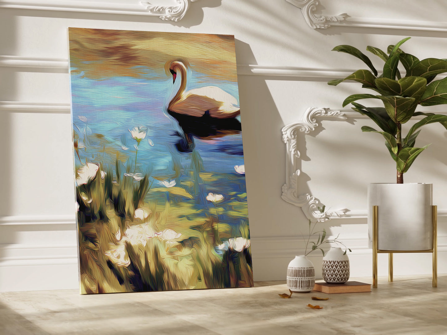 Swan Serenity Canvas Art: Nature Reflection Scene