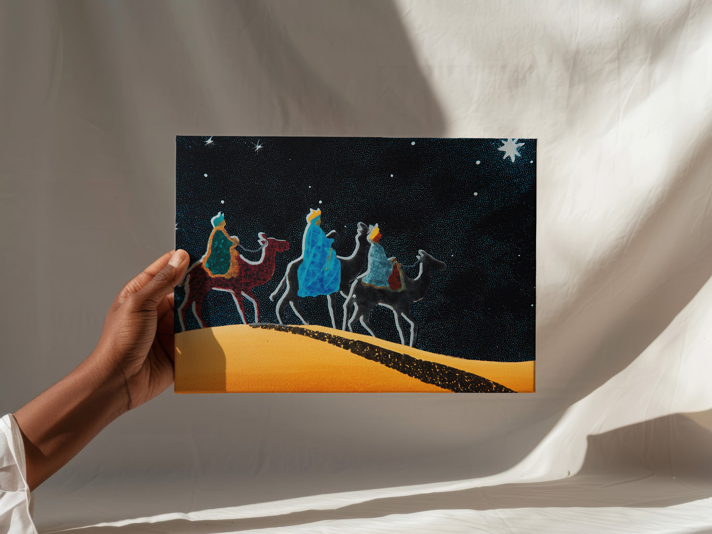 Three Wise Men Canvas Print: Nativity Star Night Desert Journey Art