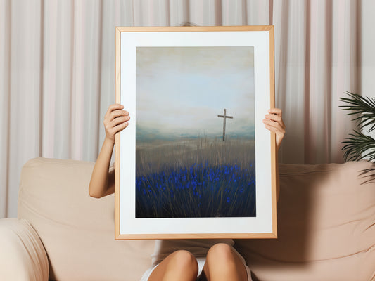 Cross in a Field Canvas Print: Serene Landscape Art