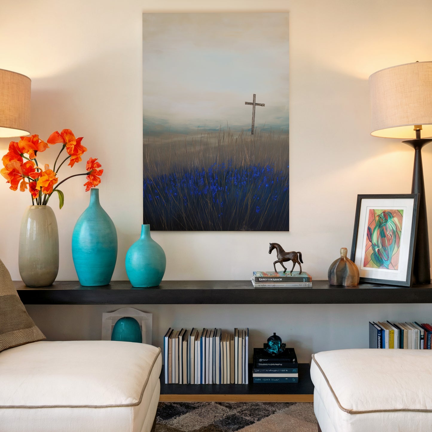 Cross in a Field Canvas Print: Serene Landscape Art