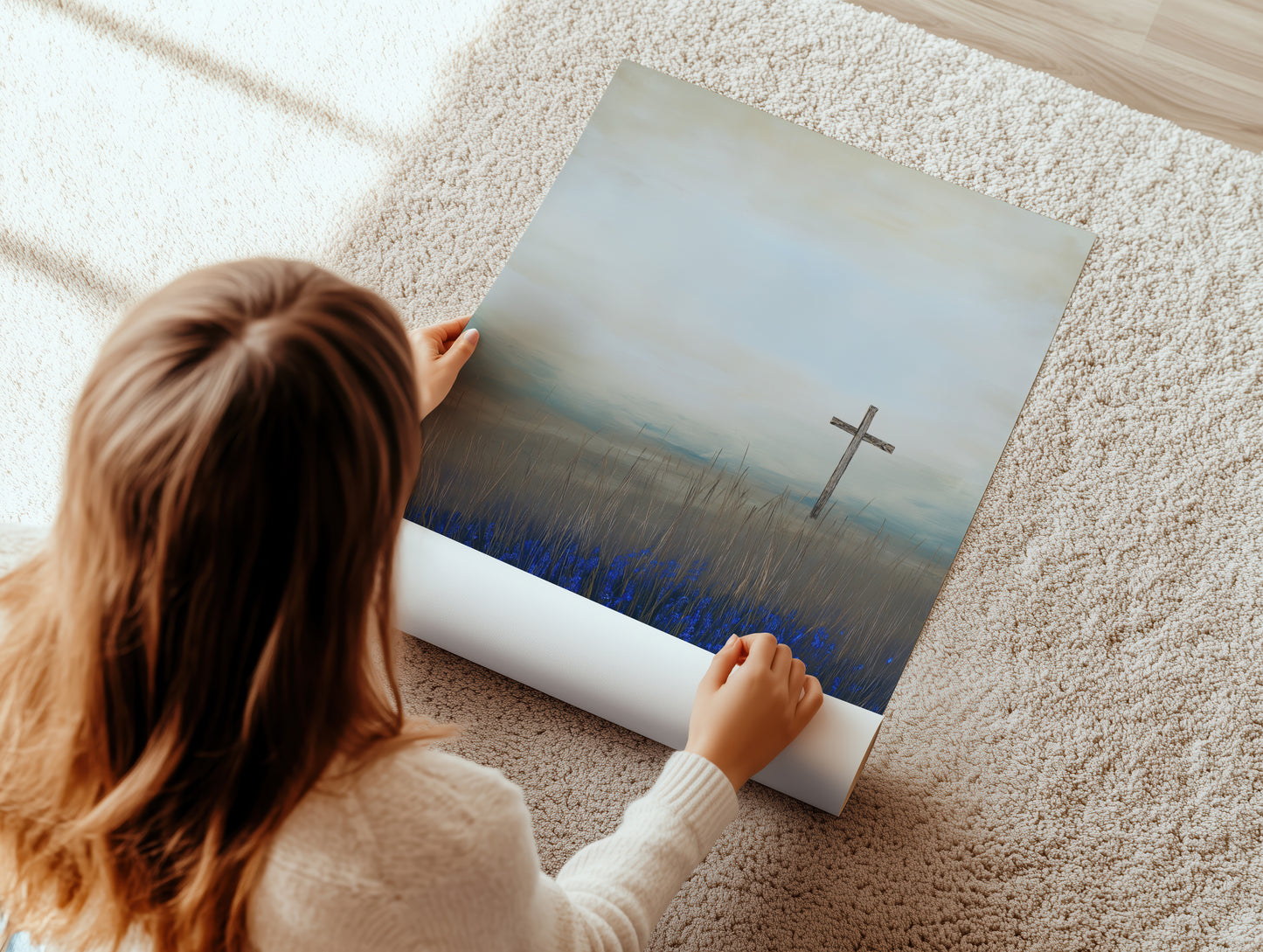 Cross in a Field Canvas Print: Serene Landscape Art