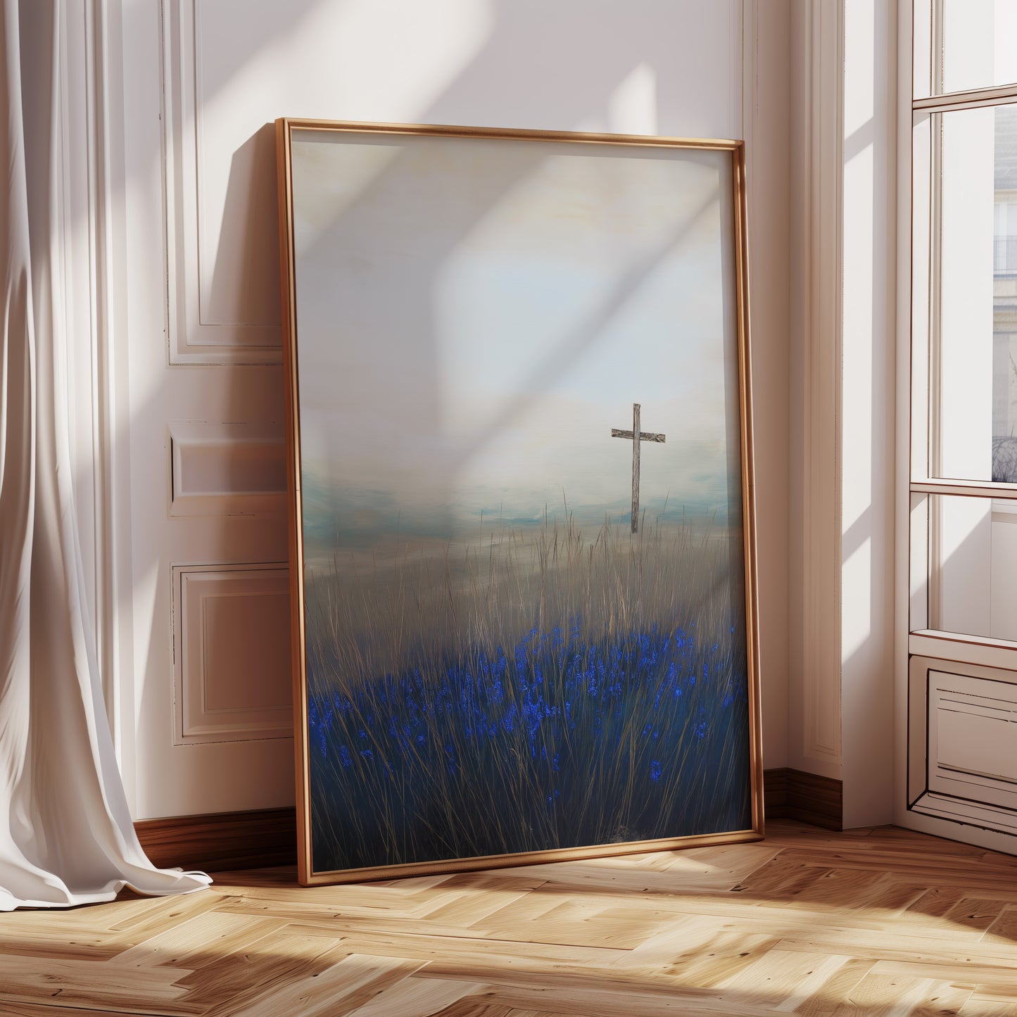 Cross in a Field Canvas Print: Serene Landscape Art