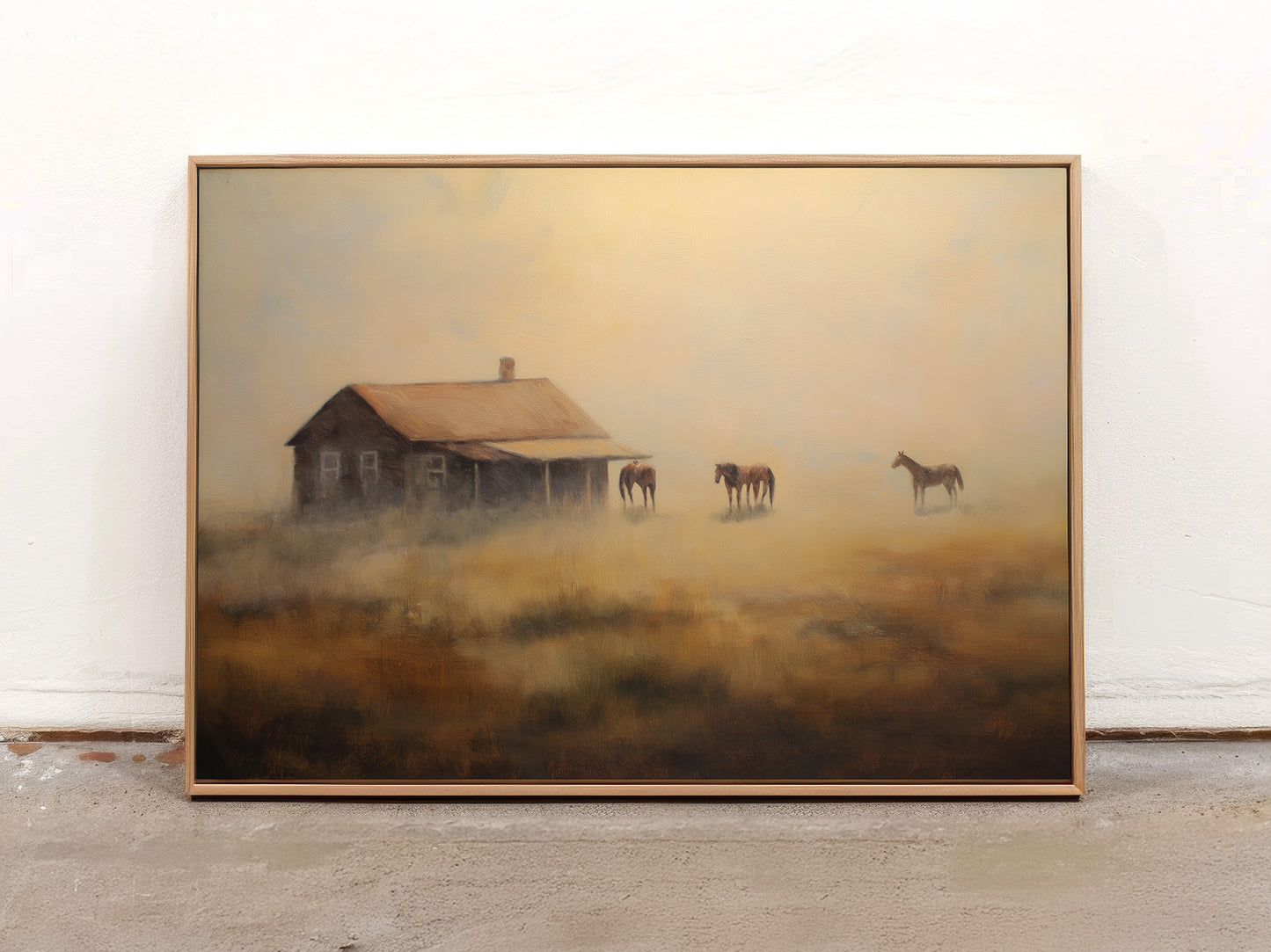 Ethereal Farmhouse & Horse Landscape Canvas Print