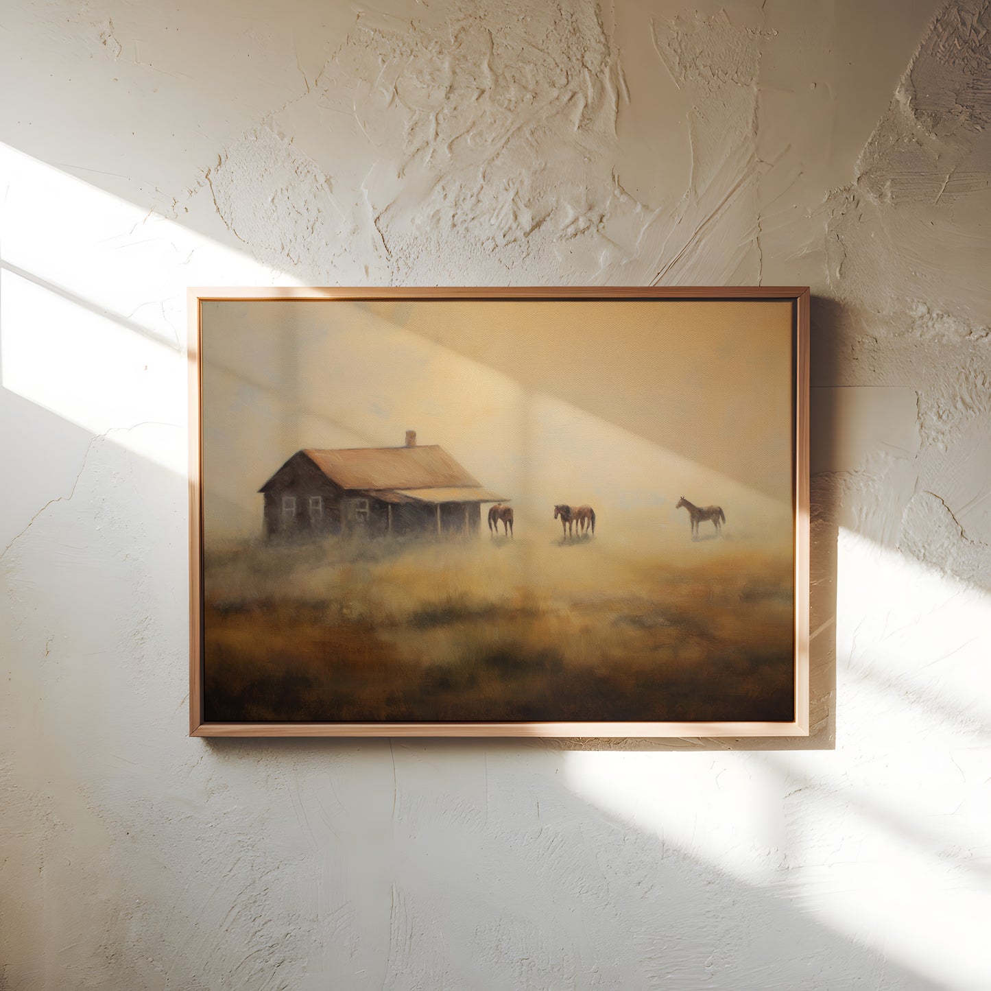 Ethereal Farmhouse & Horse Landscape Canvas Print