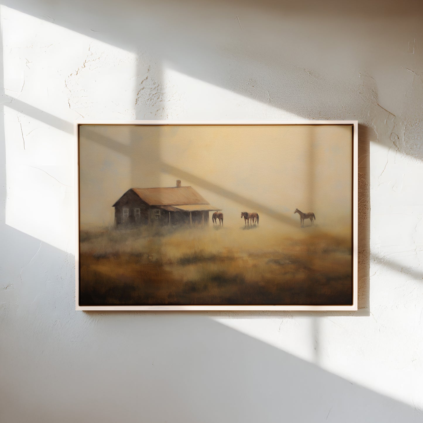 Ethereal Farmhouse & Horse Landscape Canvas Print
