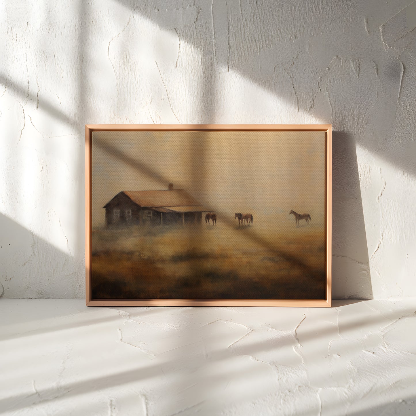 Ethereal Farmhouse & Horse Landscape Canvas Print