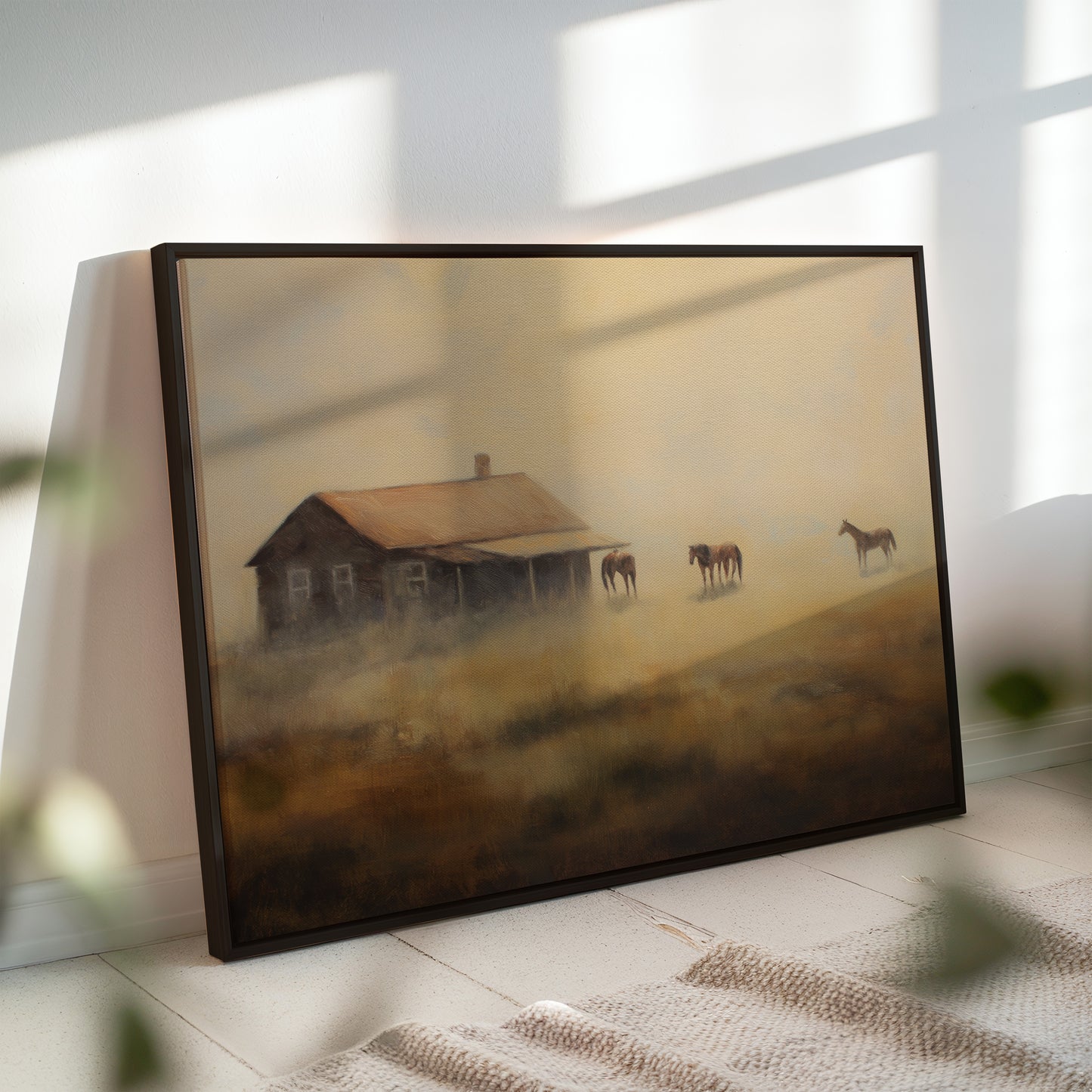 Ethereal Farmhouse & Horse Landscape Canvas Print