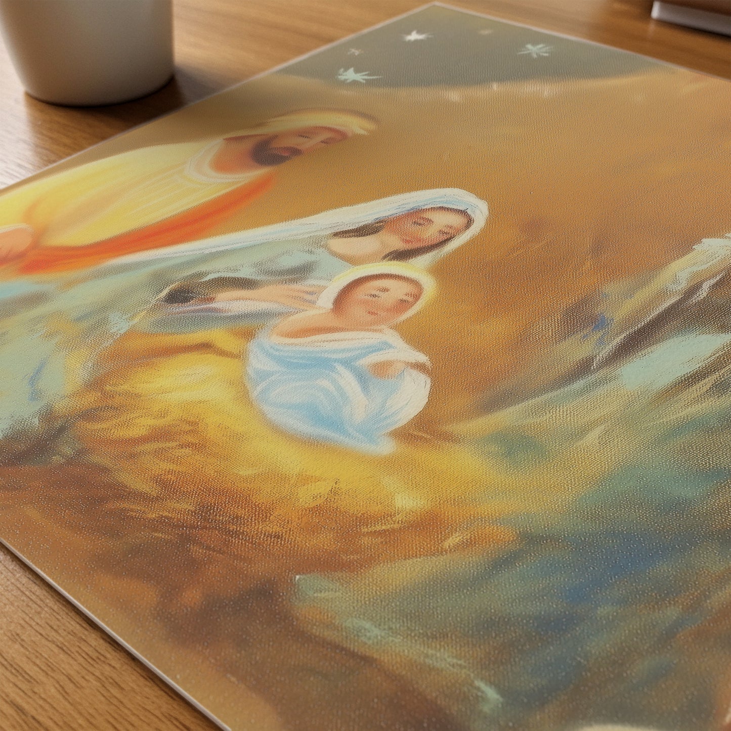 Nativity Scene Canvas Print Holy Family Warm Golden Tones Vertical