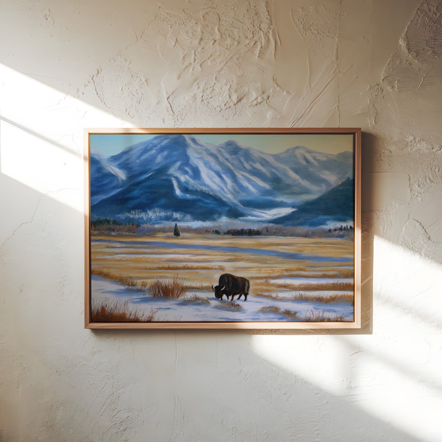 Bison Landscape Canvas Print: Mountain Winter Scene