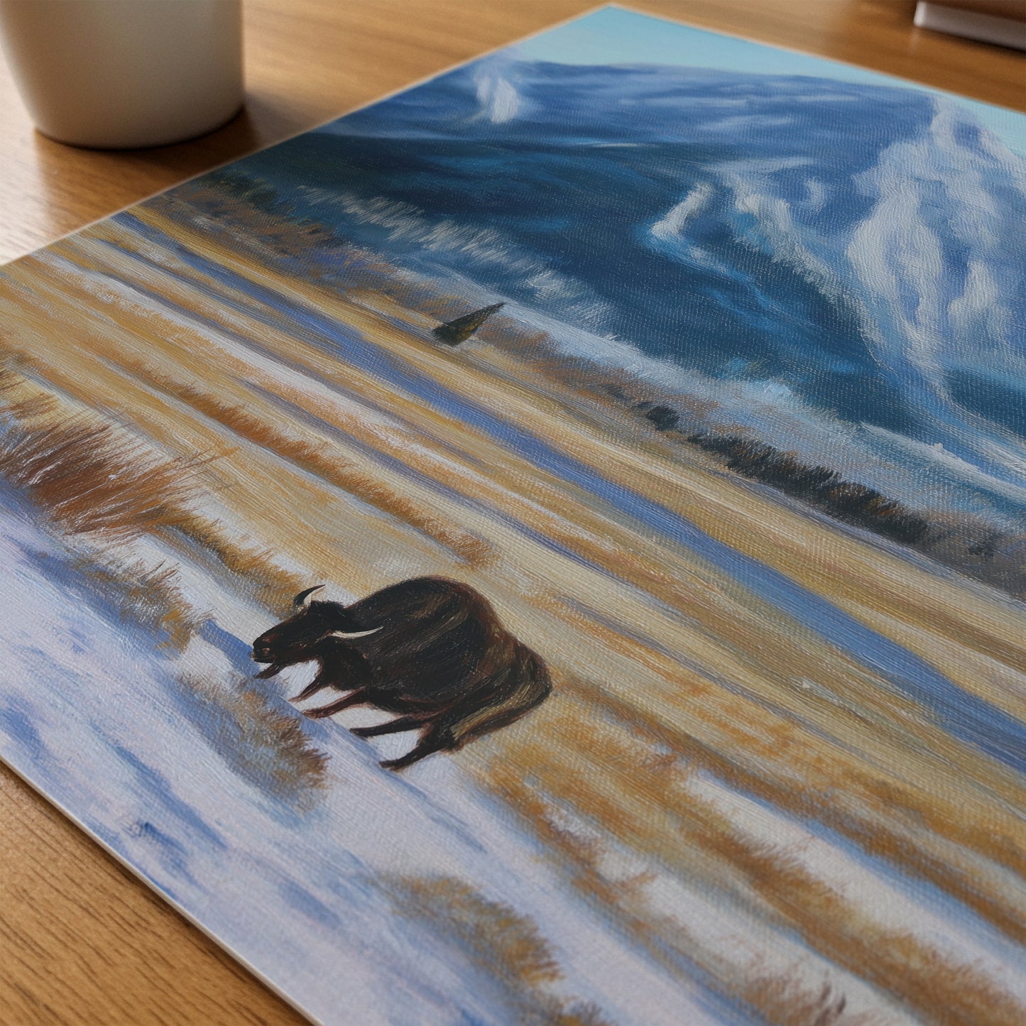 Bison Landscape Canvas Print: Mountain Winter Scene