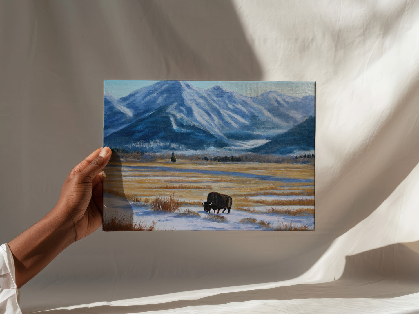 Bison Landscape Canvas Print: Mountain Winter Scene