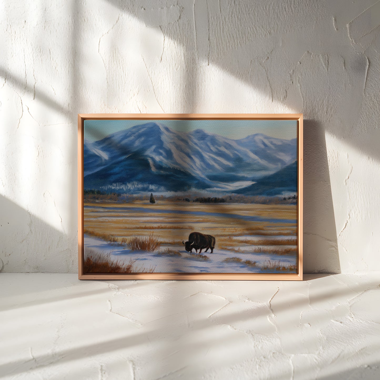 Bison Landscape Canvas Print: Mountain Winter Scene