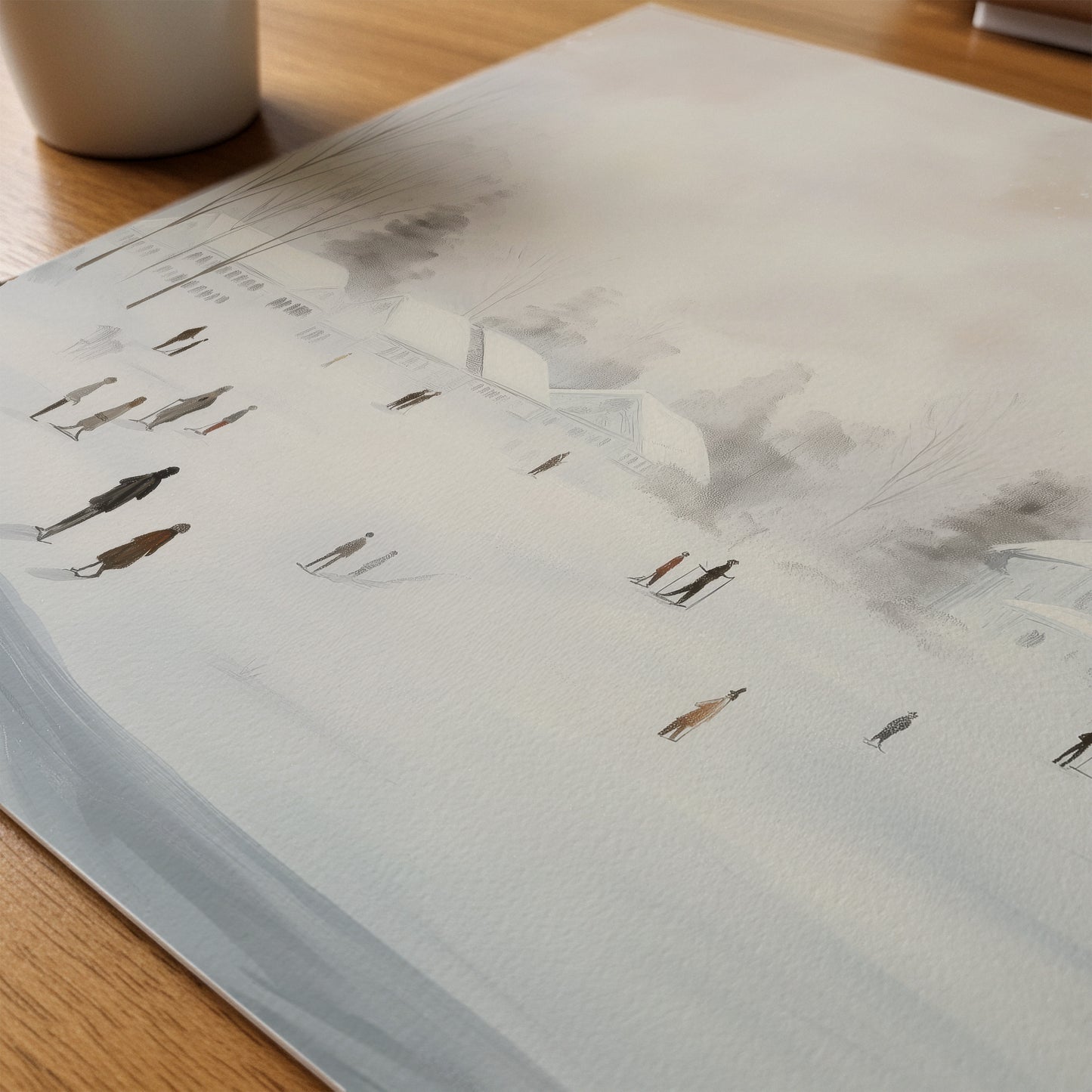 Winter Village Canvas Print: White Church Snow Scene Wall Art