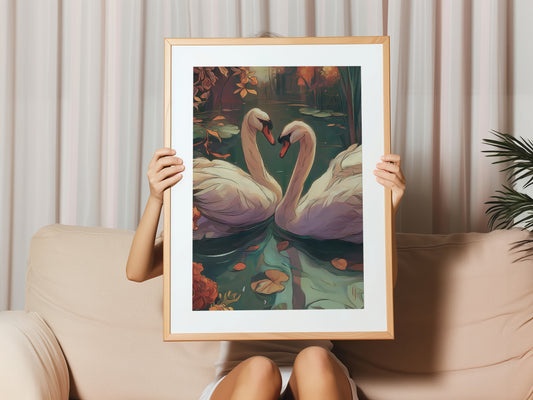 Elegant Swan Illustration Vertical Canvas Print