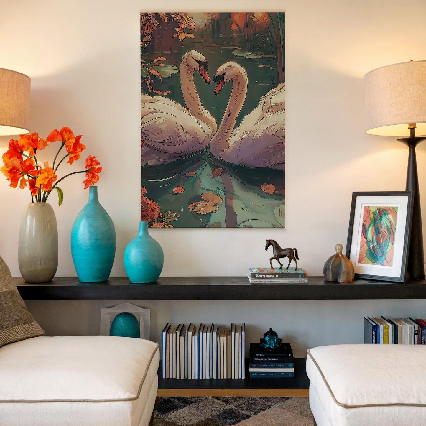 Elegant Swan Illustration Vertical Canvas Print