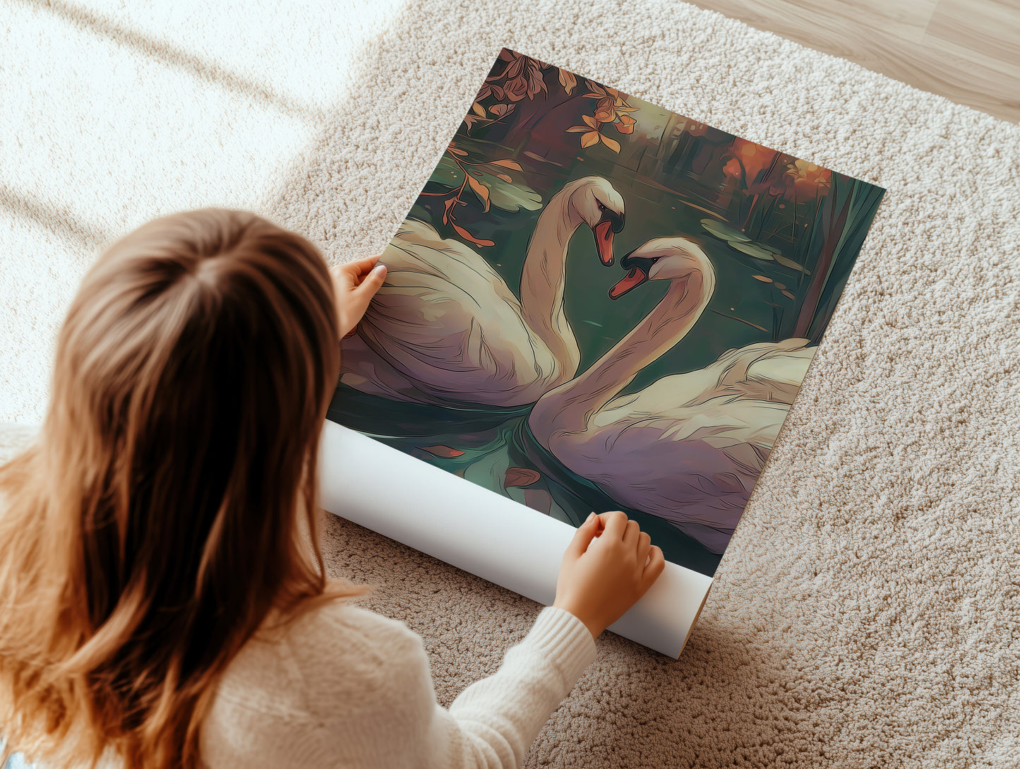 Elegant Swan Illustration Vertical Canvas Print