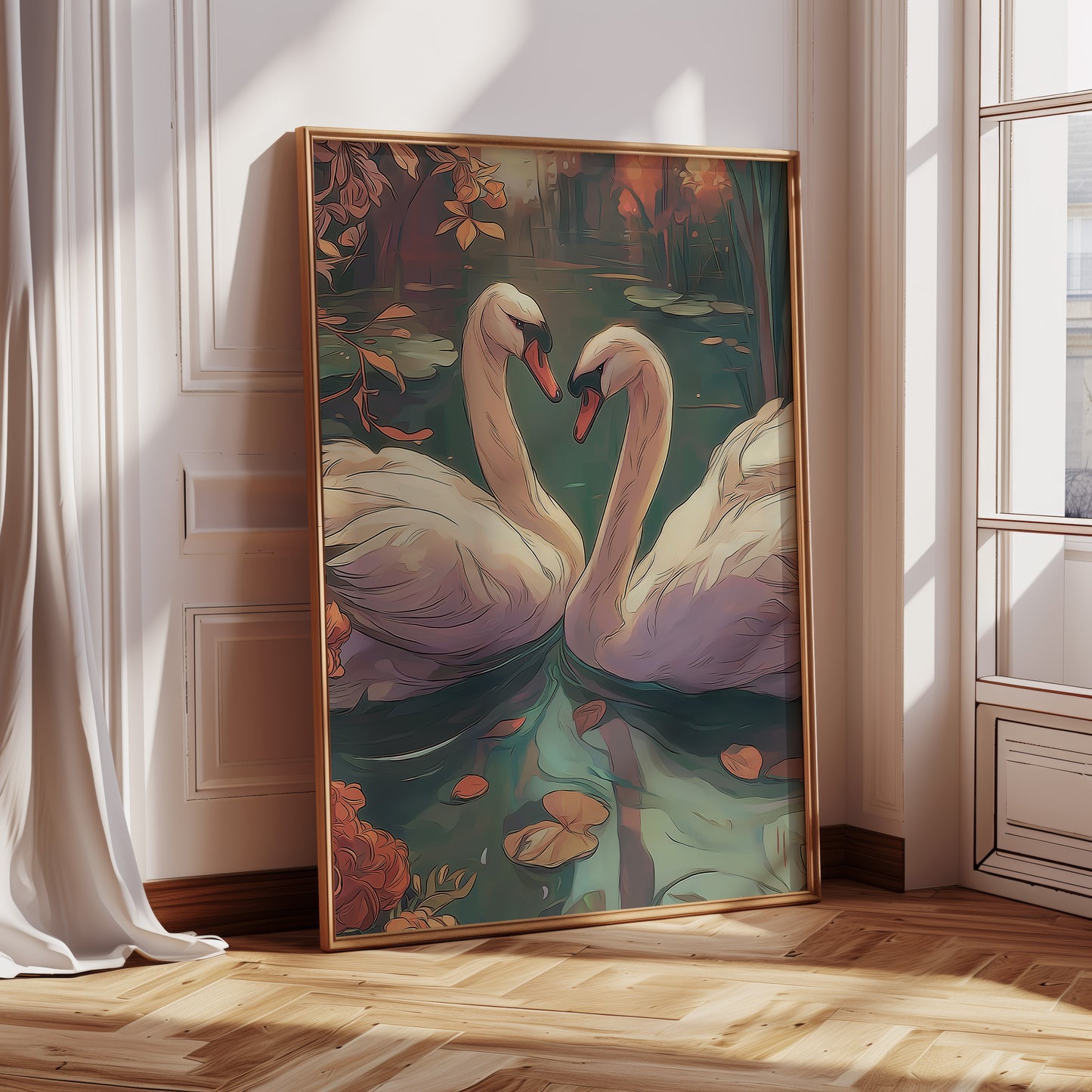 Elegant Swan Illustration Vertical Canvas Print