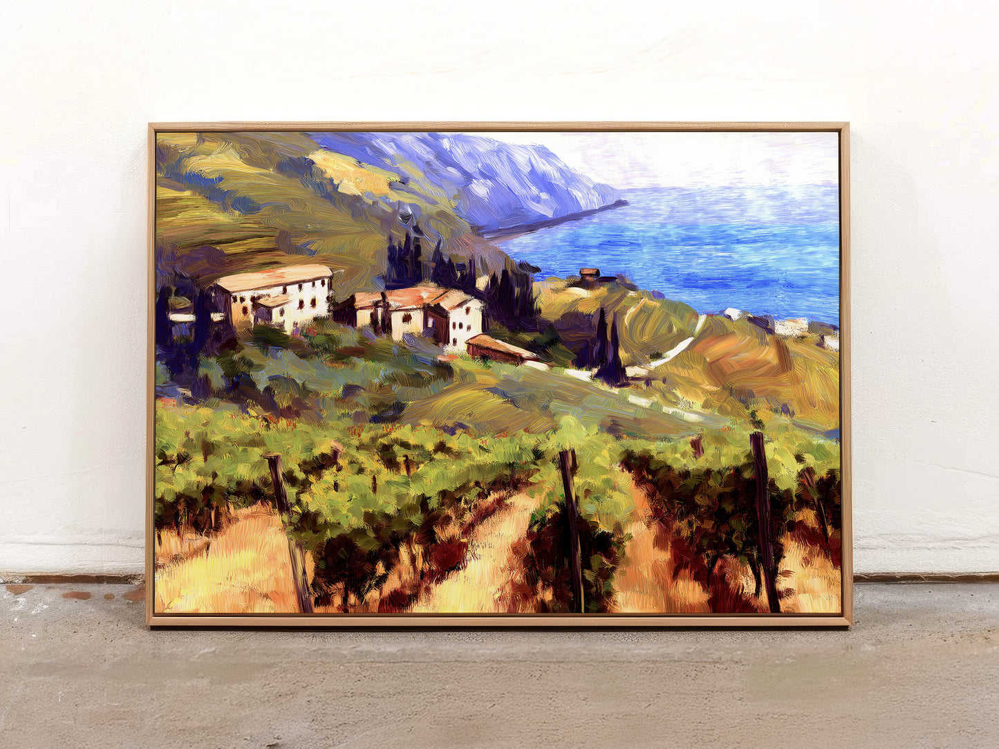 Impressionist Coastal Vineyard Canvas: Vibrant Landscape Art