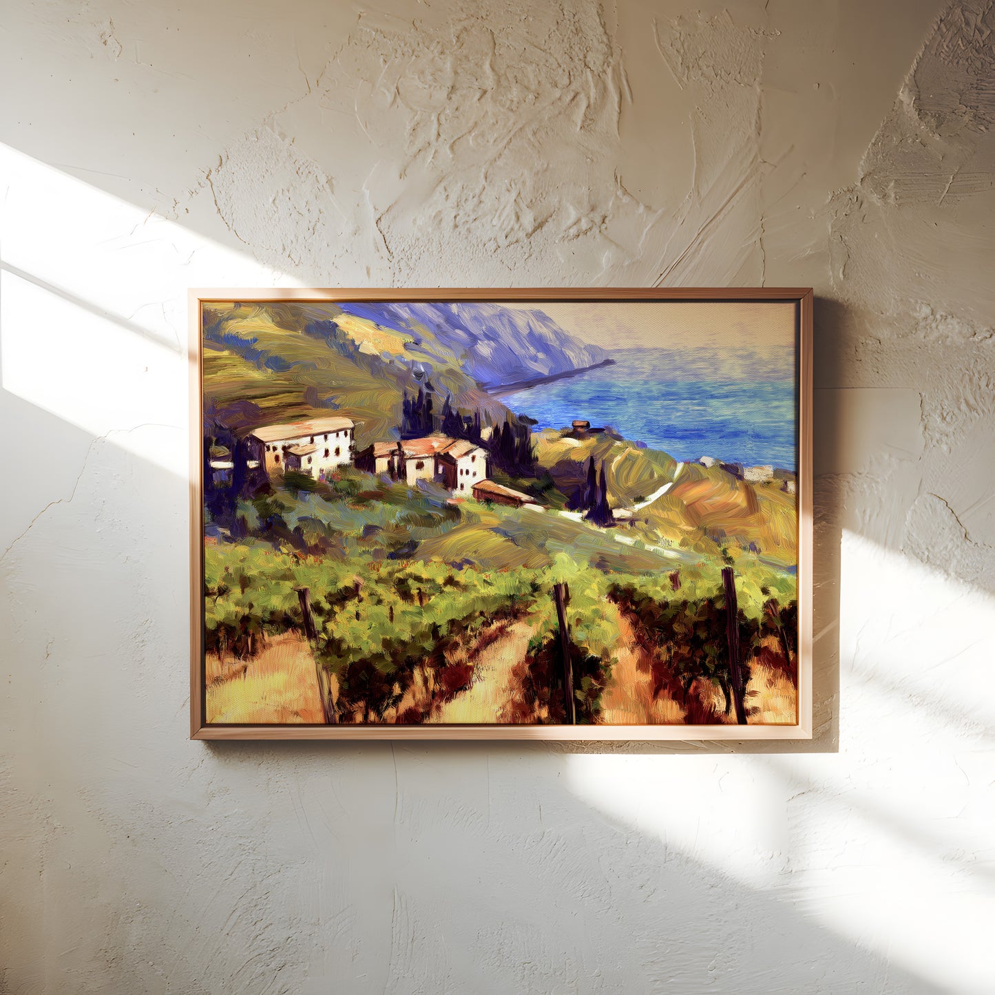 Impressionist Coastal Vineyard Canvas: Vibrant Landscape Art