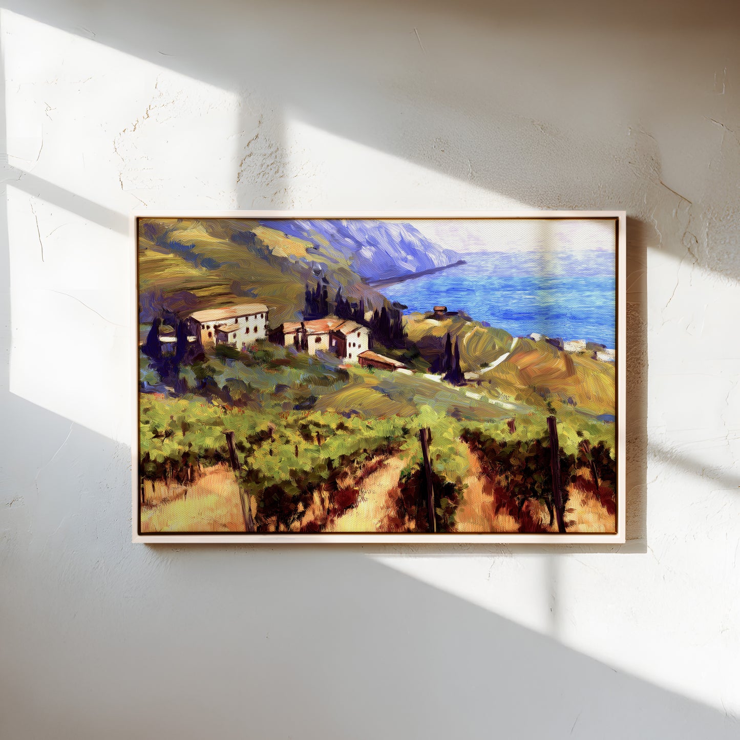 Impressionist Coastal Vineyard Canvas: Vibrant Landscape Art