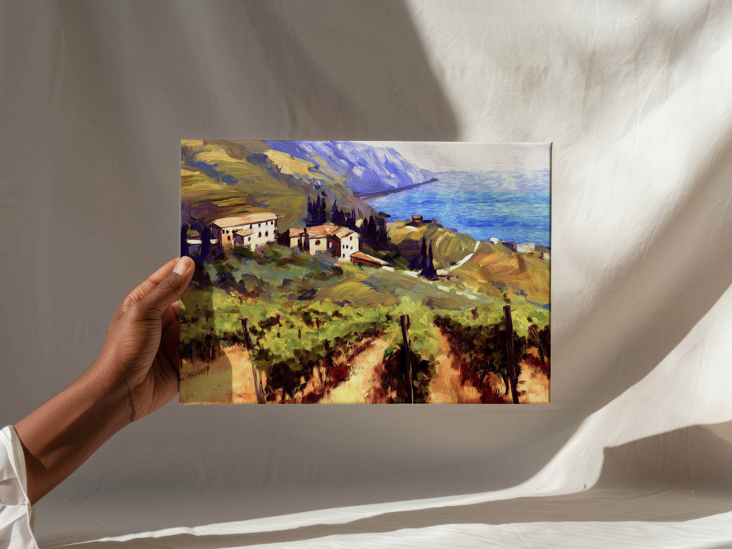 Impressionist Coastal Vineyard Canvas: Vibrant Landscape Art