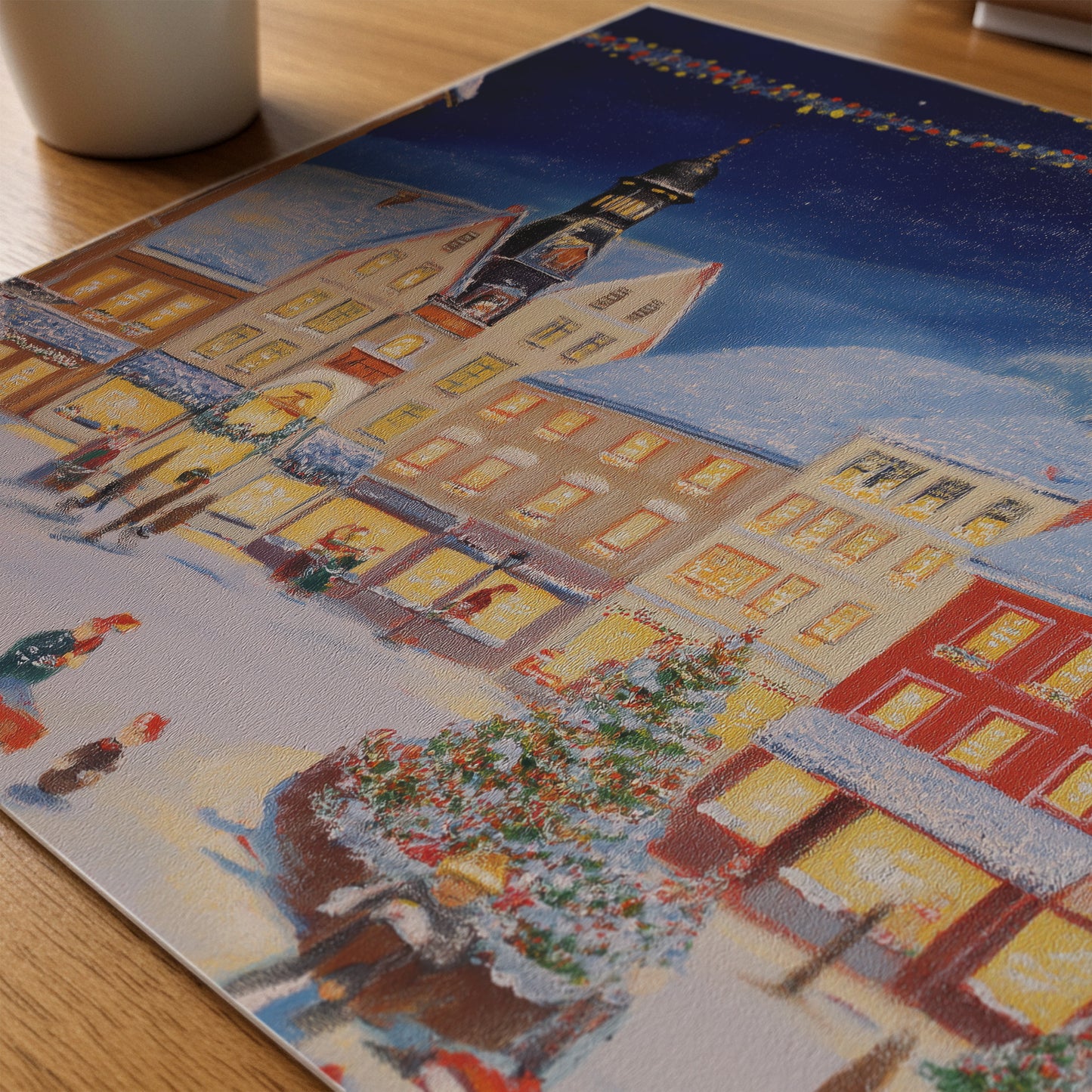 Christmas Village Canvas Print: Snow-Covered European Town Square