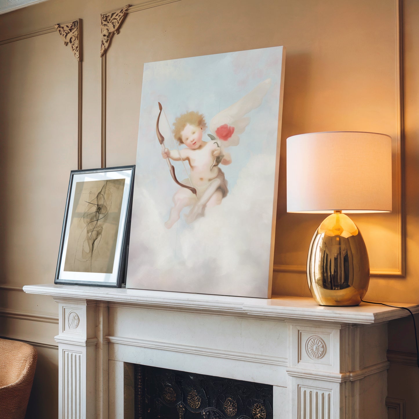 Cherubic Angel Art Canvas: Pastel Clouds Classic