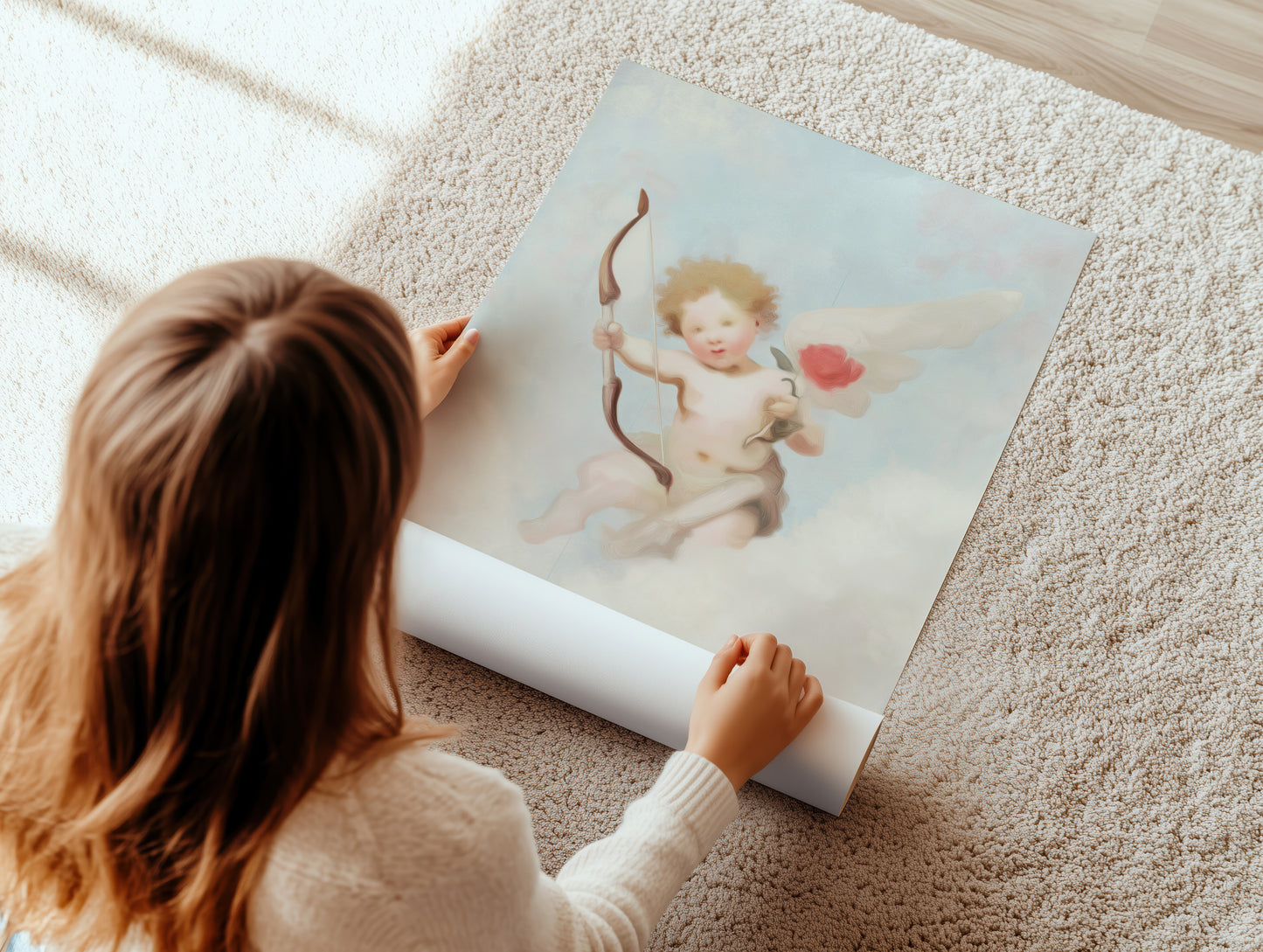 Cherubic Angel Art Canvas: Pastel Clouds Classic