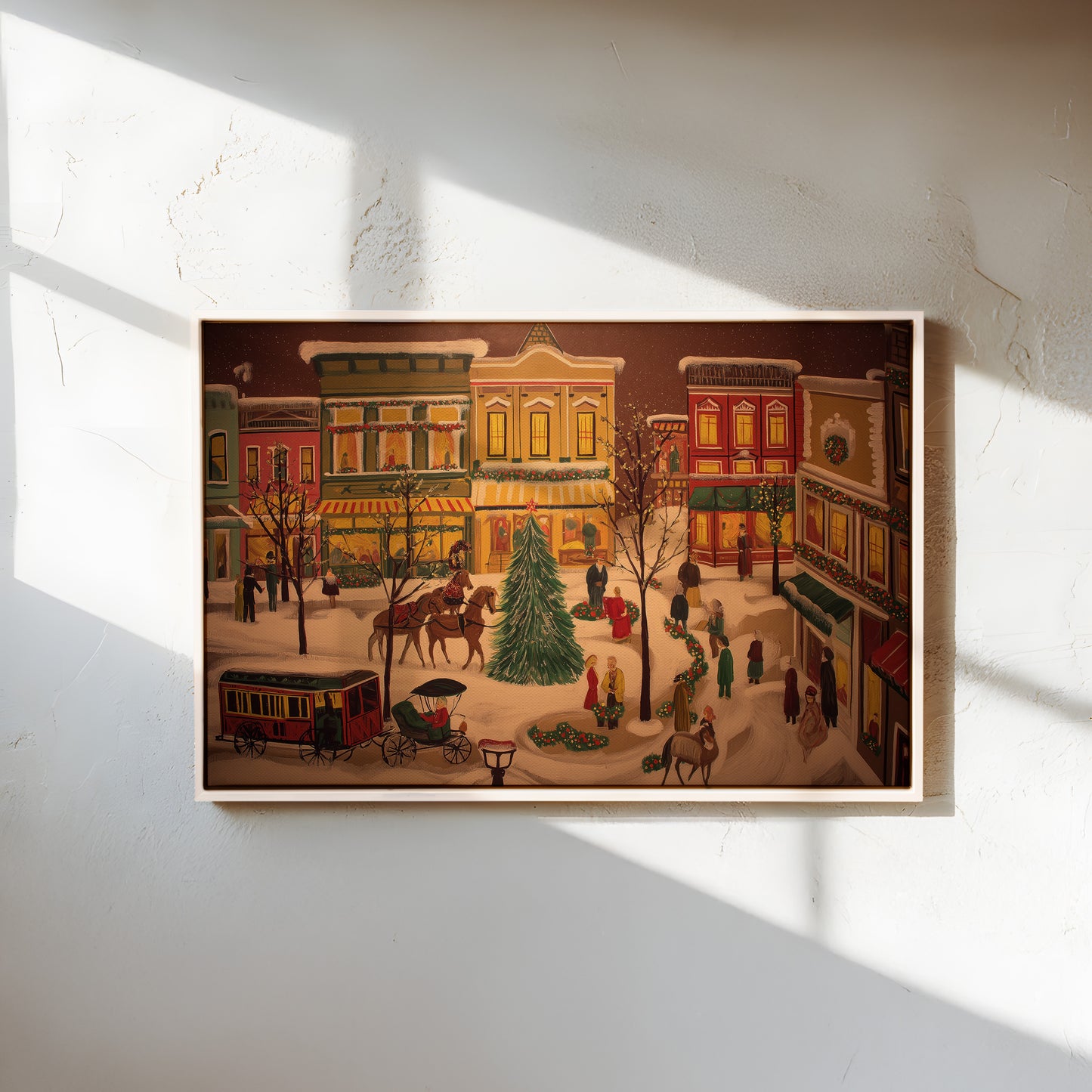 Western Town Christmas Canvas Print: Folk Art Victorian Street Scene