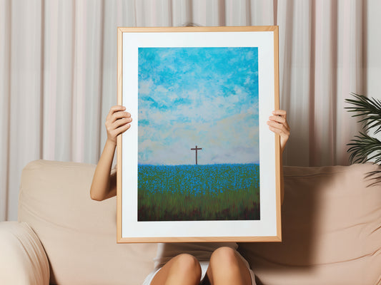 Blue Sky Cross Canvas Print: Inspirational Wall Art
