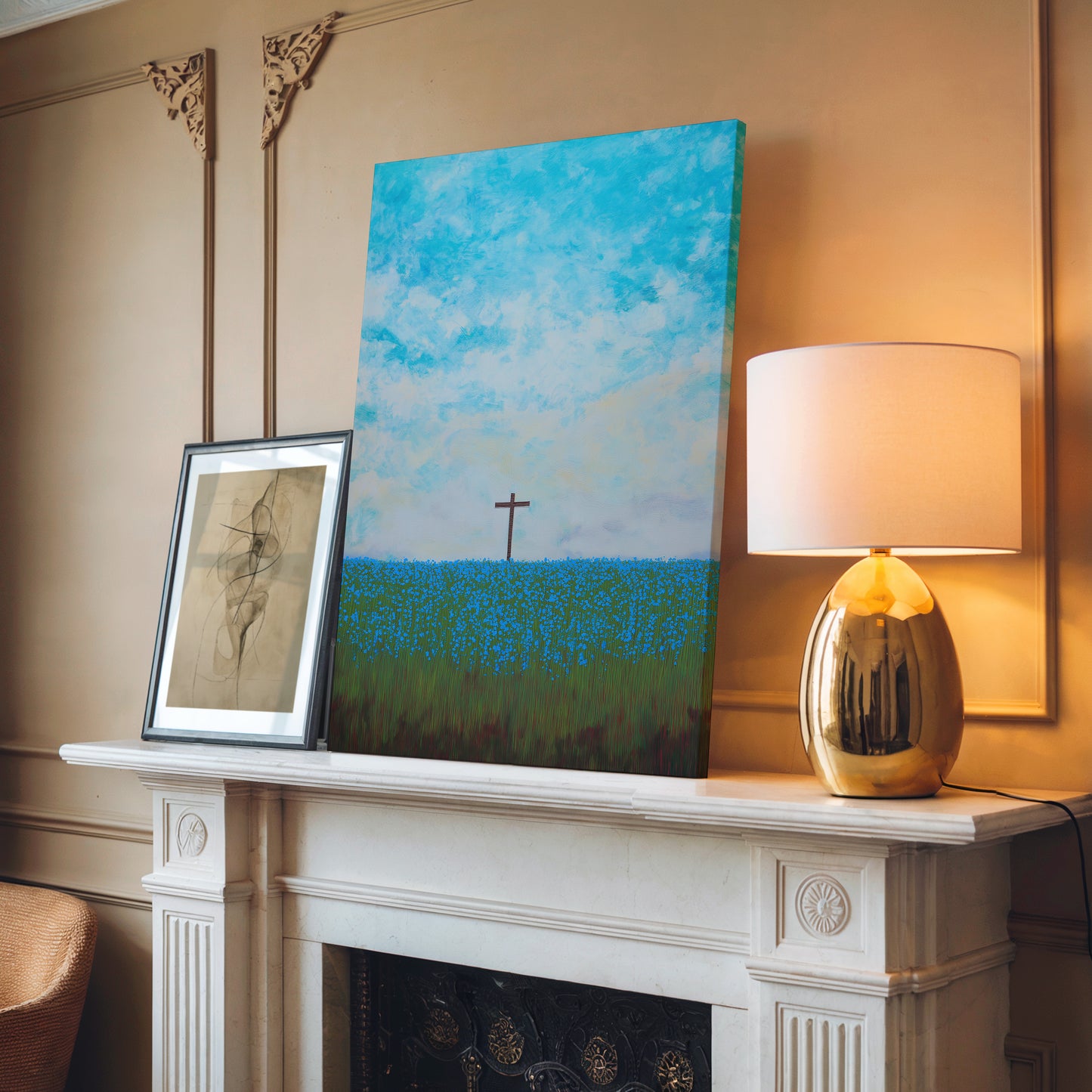 Blue Sky Cross Canvas Print: Inspirational Wall Art