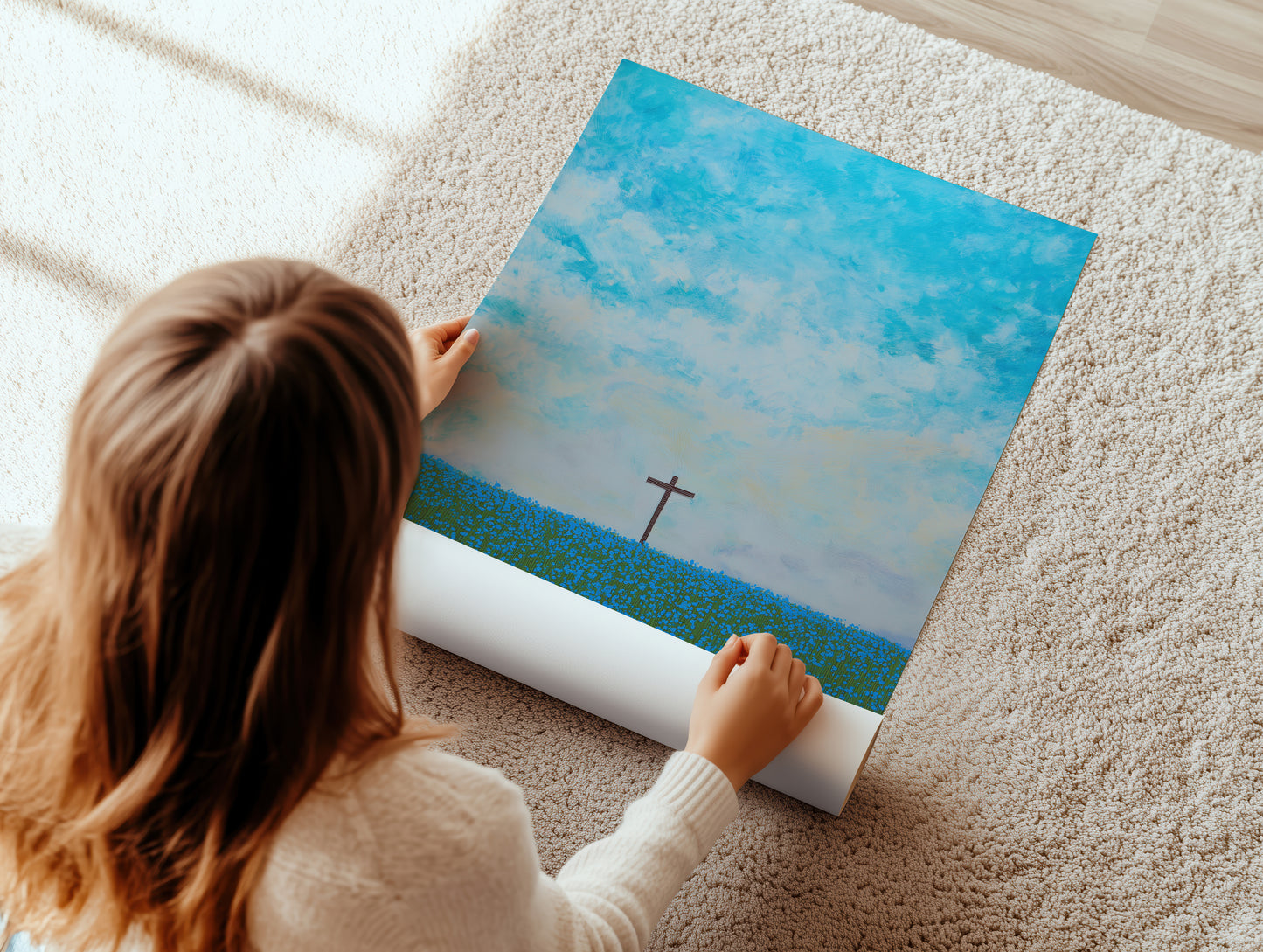Blue Sky Cross Canvas Print: Inspirational Wall Art