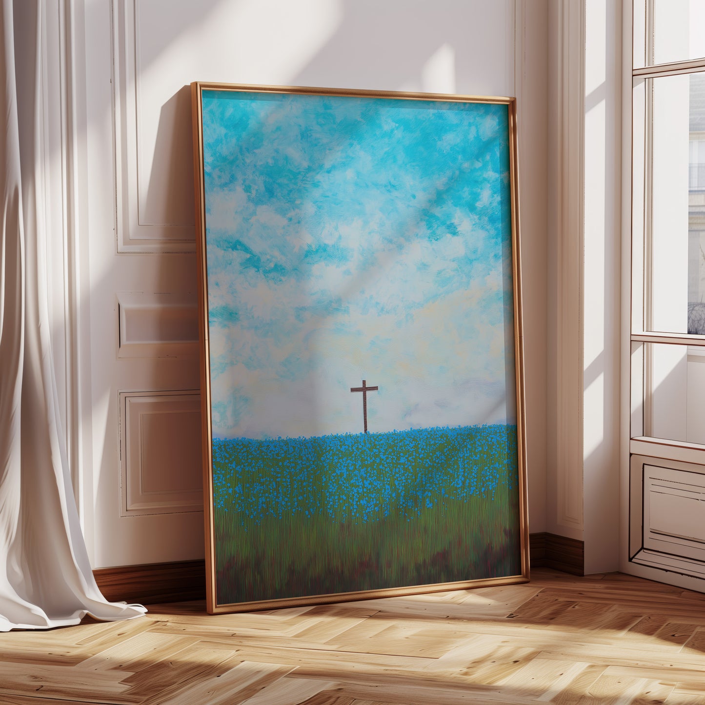 Blue Sky Cross Canvas Print: Inspirational Wall Art