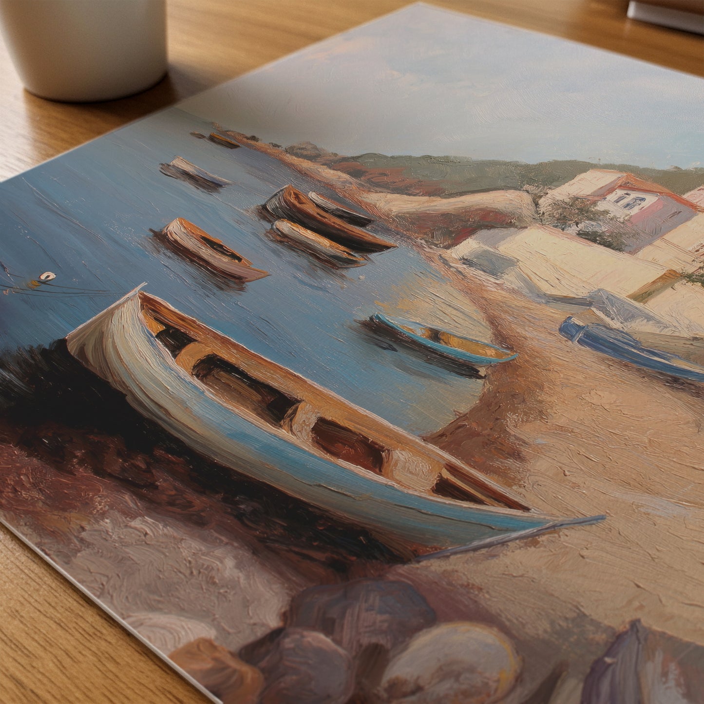 Mediterranean Coastal Boat Scene Horizontal Canvas