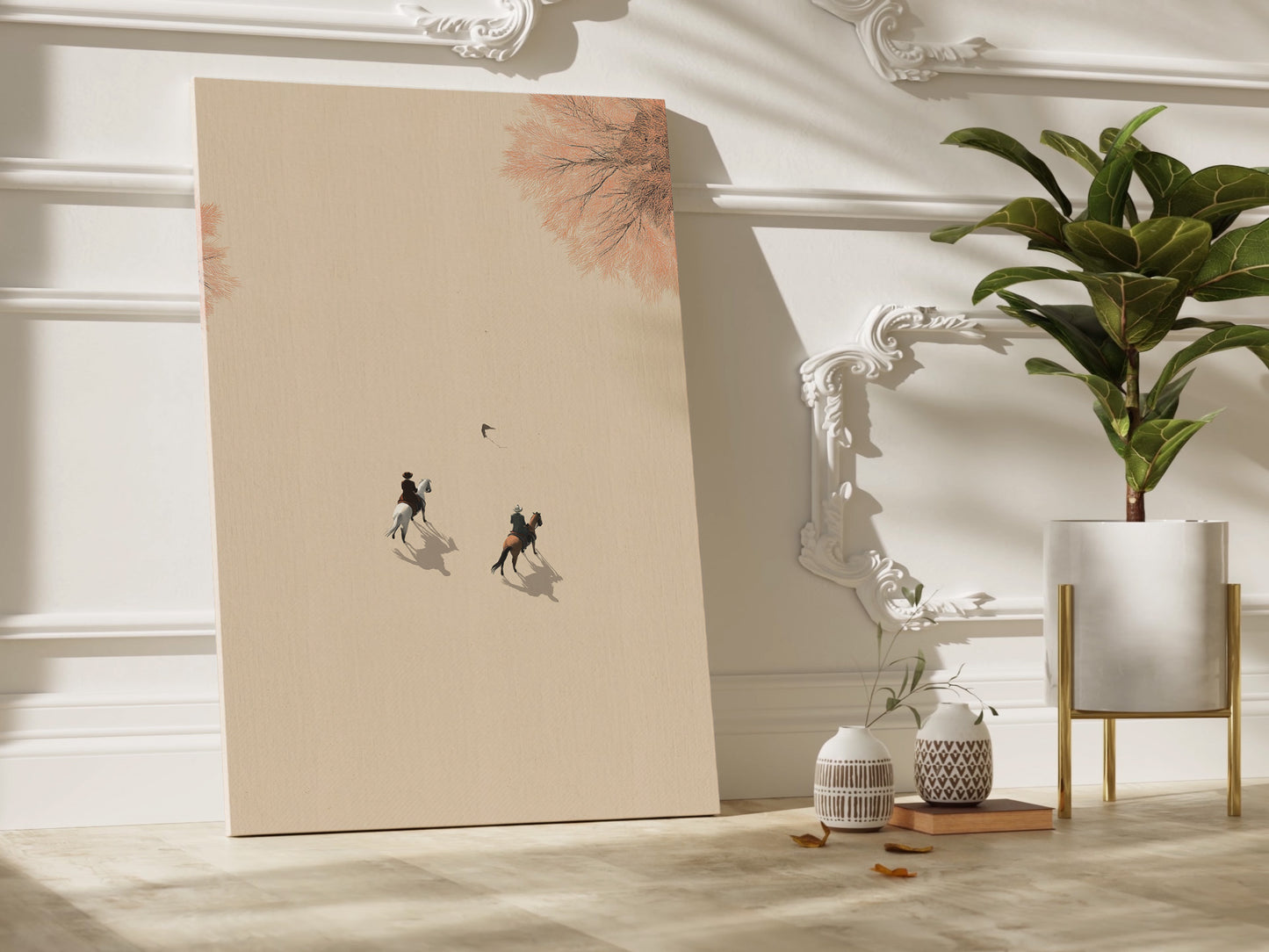 Minimalist Riders Canvas Art: Premium Vertical Print