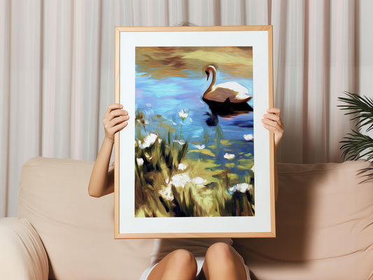 Swan Serenity Canvas Art: Nature Reflection Scene