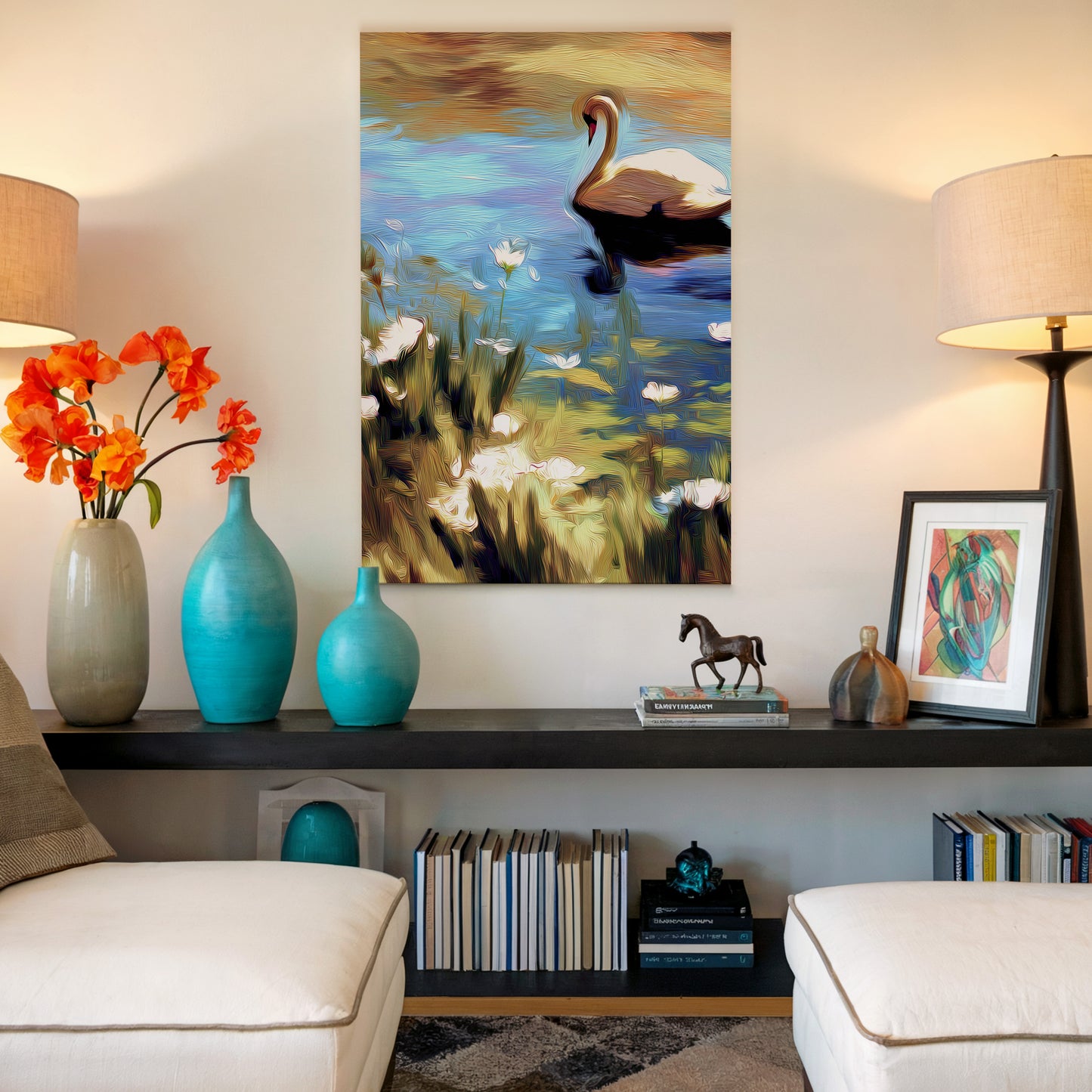 Swan Serenity Canvas Art: Nature Reflection Scene