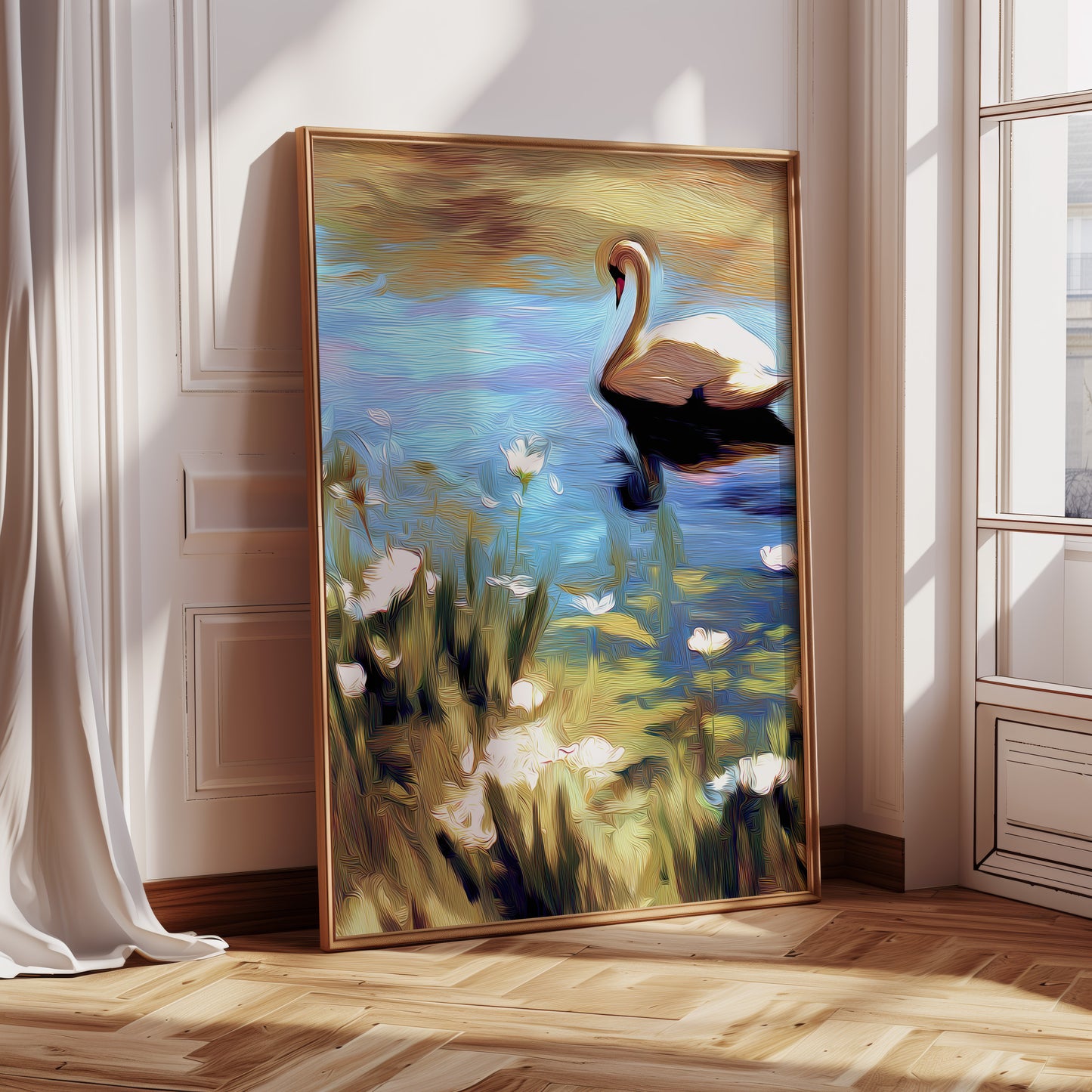 Swan Serenity Canvas Art: Nature Reflection Scene