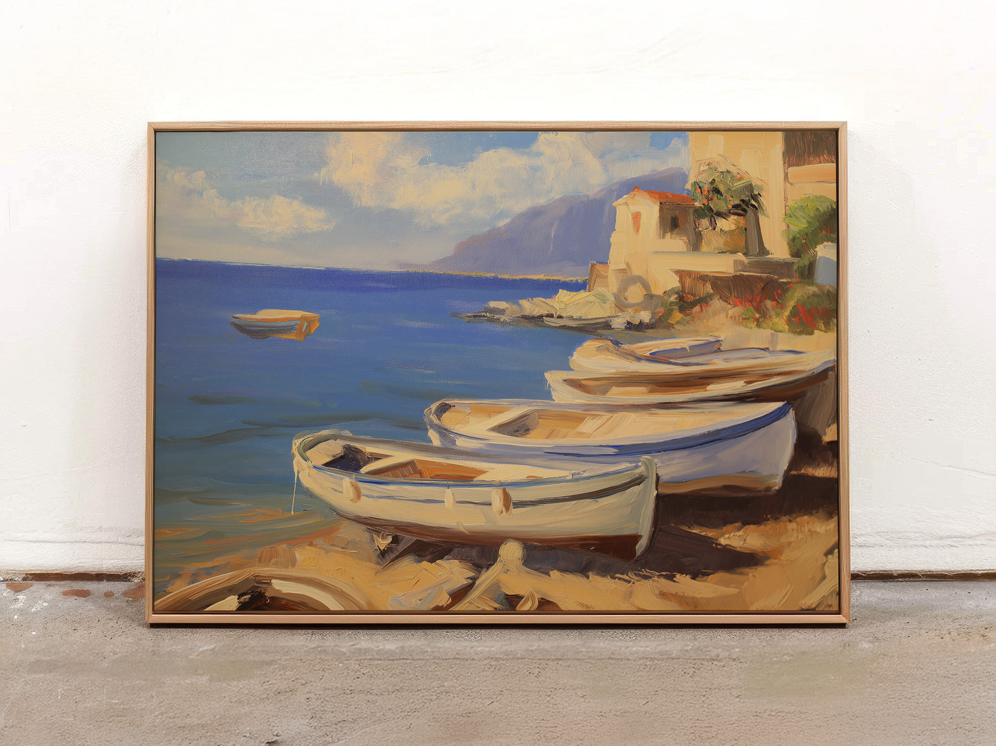 Mediterranean Boats Scenic Horizontal Canvas Print