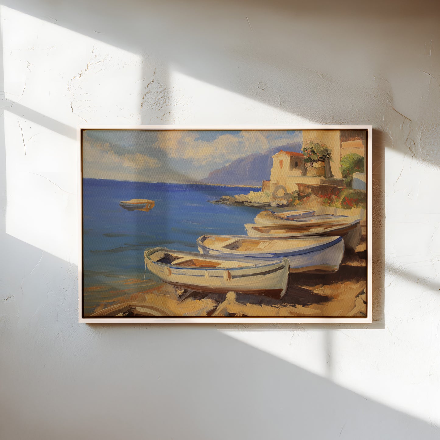 Mediterranean Boats Scenic Horizontal Canvas Print