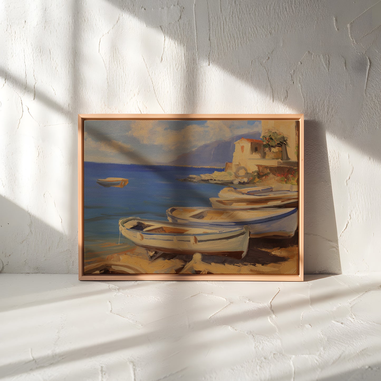 Mediterranean Boats Scenic Horizontal Canvas Print