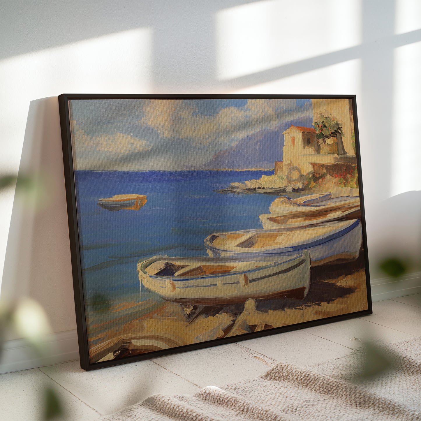 Mediterranean Boats Scenic Horizontal Canvas Print