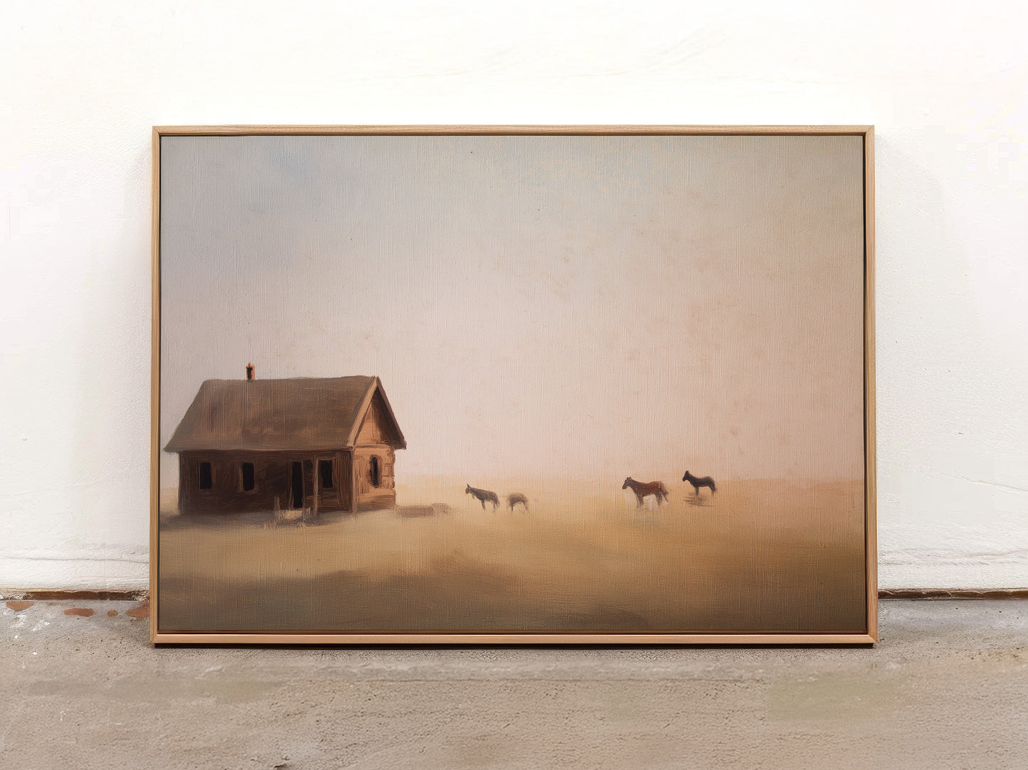 Rustic Landscape Canvas: Misty Pasture with Horses