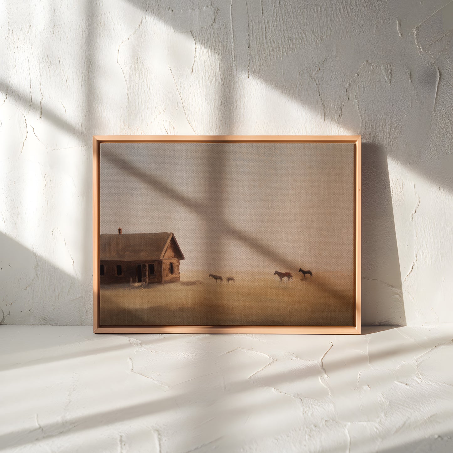 Rustic Landscape Canvas: Misty Pasture with Horses