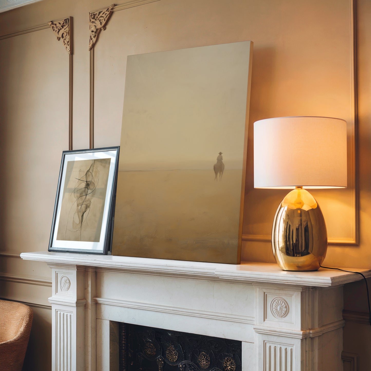 Misty Horse and Rider Canvas: Vertical Wall Art