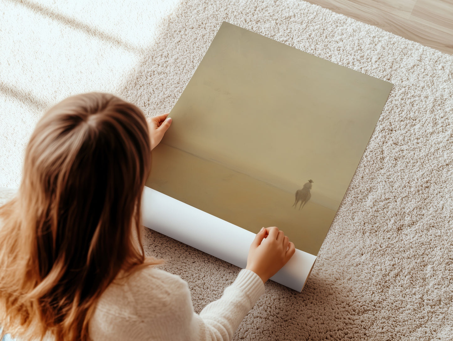 Misty Horse and Rider Canvas: Vertical Wall Art