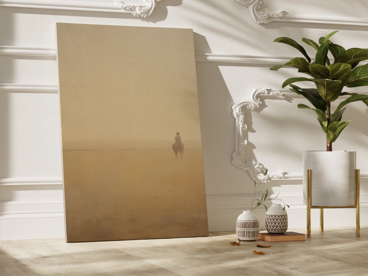 Misty Horse and Rider Canvas: Vertical Wall Art